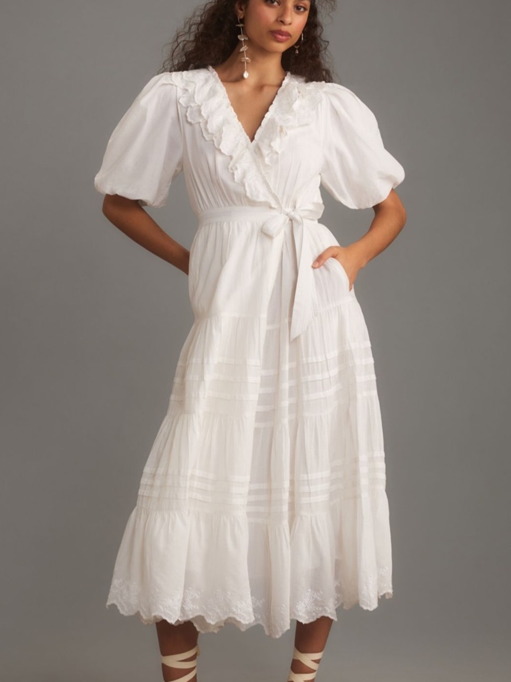 Anthropologie Love the Label Short Sleeve Ruffled Tiered Wrap Maxi Dress
